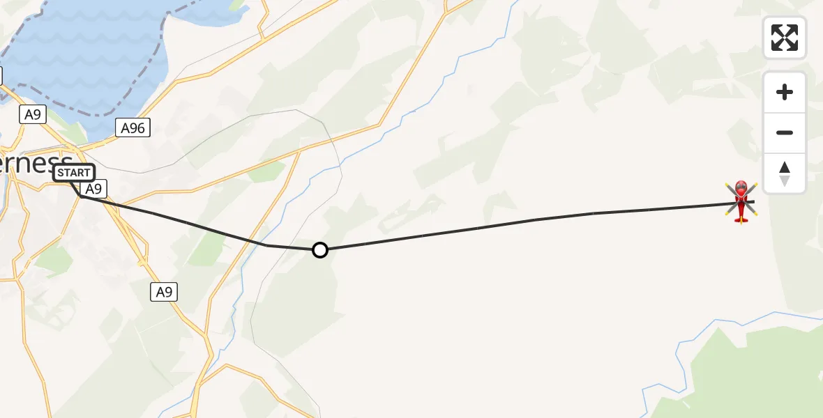 Flight path map showing Air Ambulance Helicopter route from Inverness to Newlands of Culloden