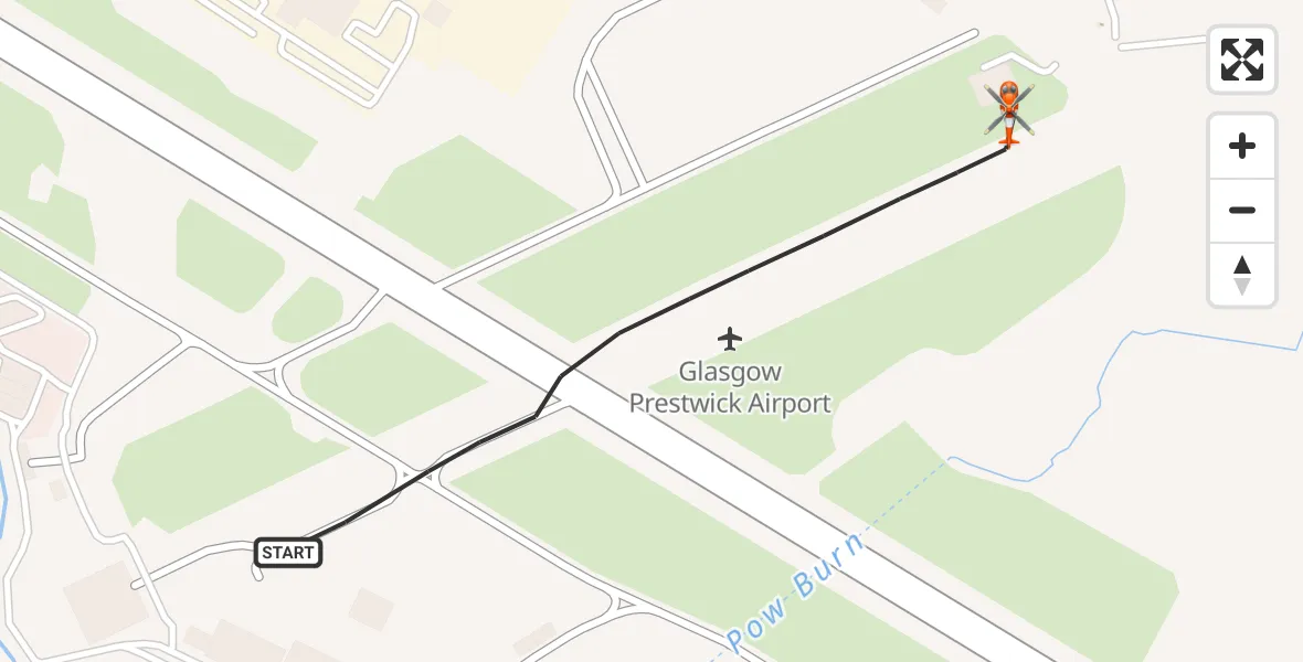 Flight path map showing Coastguard Helicopter route from Glasgow Prestwick Airport to Glasgow Prestwick Airport