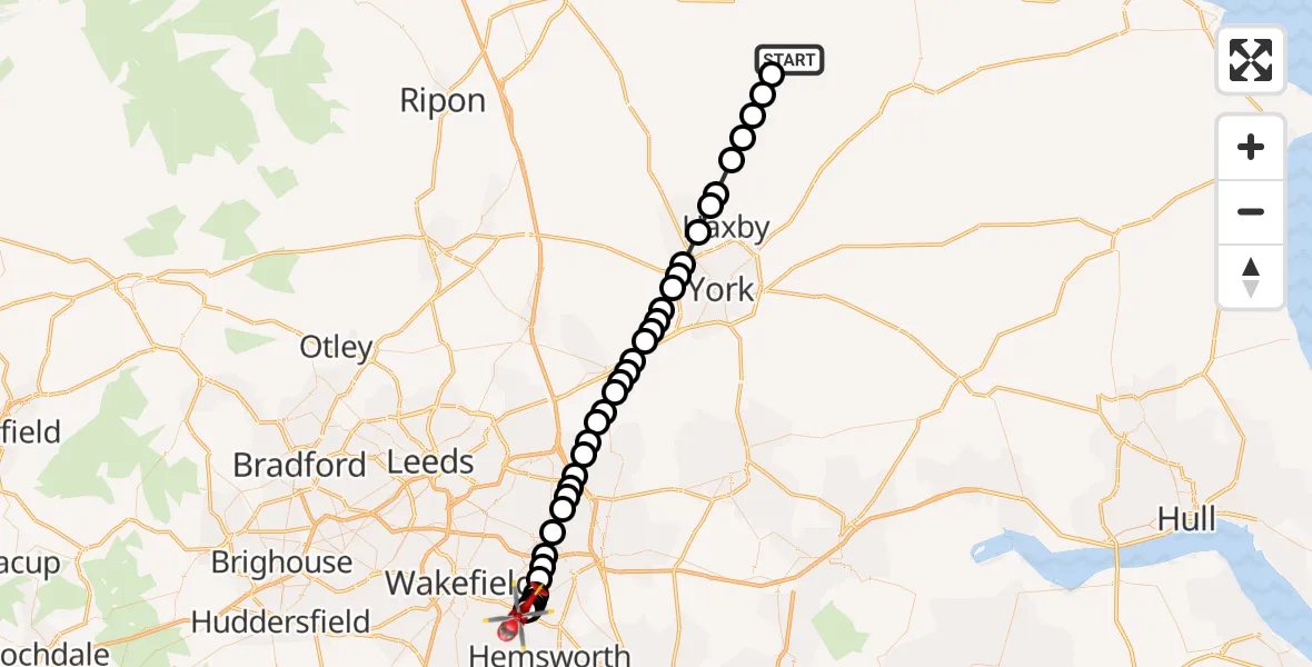 Routekaart van de vlucht: Air Ambulance Helicopter to YAA Nostell Helicopter Port