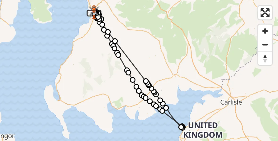 Flight path map showing Coastguard Helicopter route from Glasgow Prestwick Airport to Glasgow Prestwick Airport