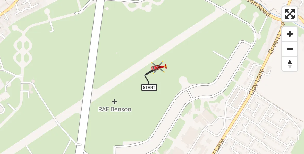 Flight path map showing Air Ambulance Helicopter route from RAF Benson to RAF Benson