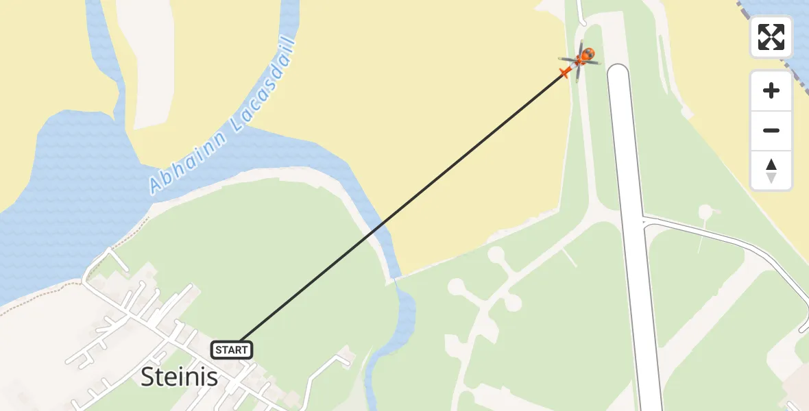 Flight path map showing Coastguard Helicopter route from Stornoway Airport to Stornoway Airport