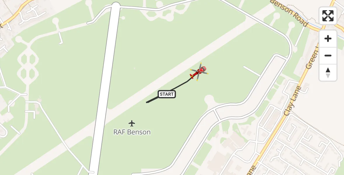 Flight path map showing Air Ambulance Helicopter route from RAF Benson to RAF Benson