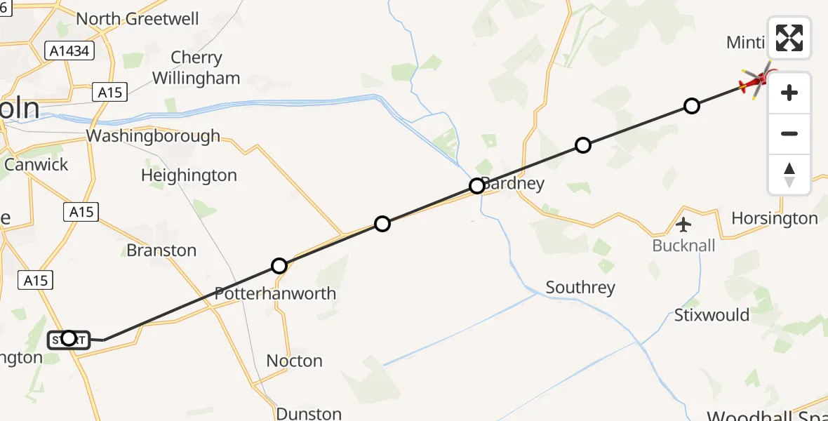 Routekaart van de vlucht: Air Ambulance Helicopter to Minting, Sleaford Road
