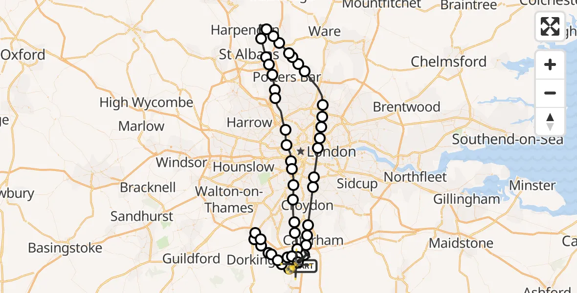 Flight path map showing Police Helicopter route from South Nutfield to South Nutfield