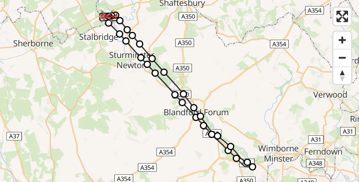Routekaart van de vlucht: Air Ambulance Helicopter to Henstridge Airfield
