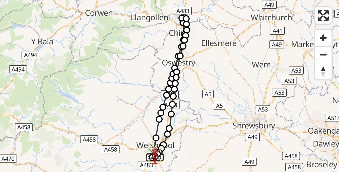 Routekaart van de vlucht: Air Ambulance Helicopter to Welshpool Airport