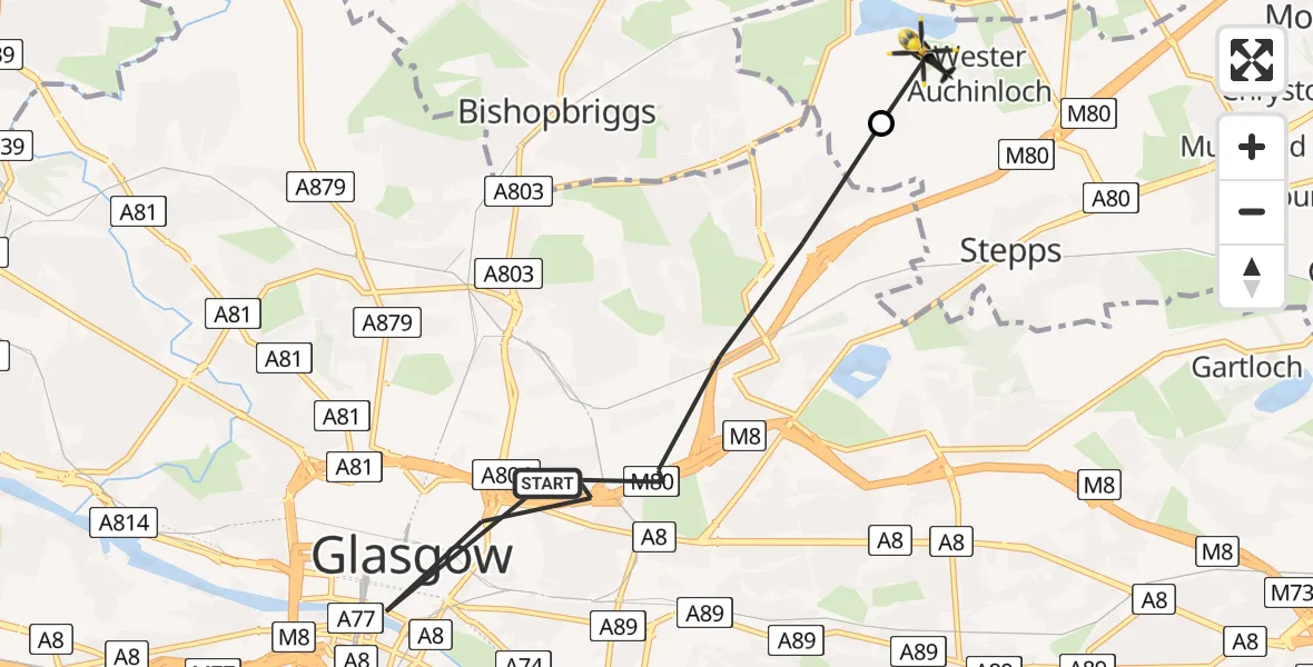 Routekaart van de vlucht: Police Helicopter to Wester Auchinloch, Crosshill Road