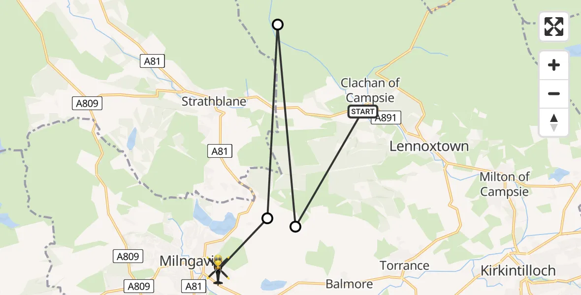 Routekaart van de vlucht: Police Helicopter to Glasgow, Finlay Rise