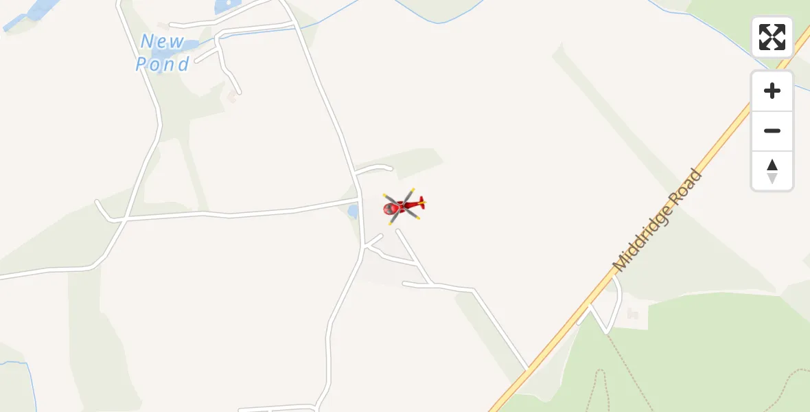 Flight path map showing Air Ambulance Helicopter route from Rushyford to Rushyford