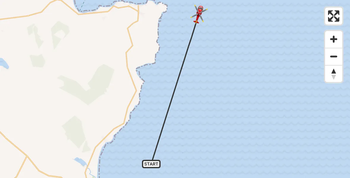 Flight path map showing Air Ambulance Helicopter route from North Sea to North Sea