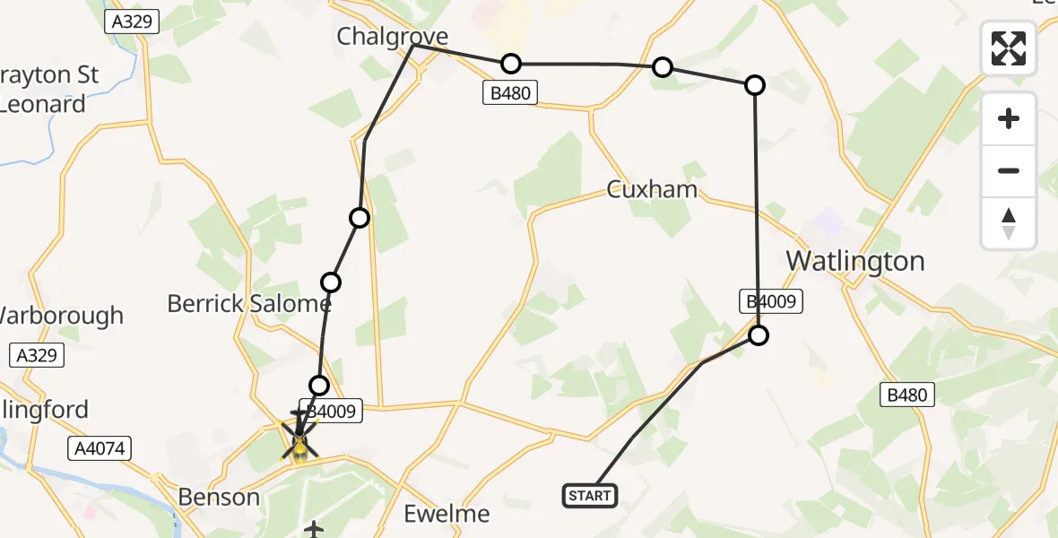 Flight path map showing Police Helicopter route from Ewelme to Ewelme