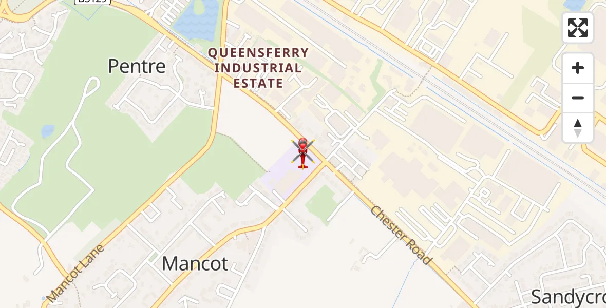 Flight path map showing Air Ambulance Helicopter route from Mancot to Mancot