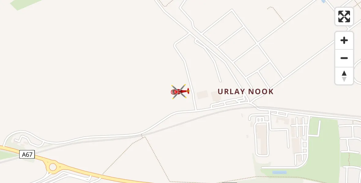 Flight path map showing Air Ambulance Helicopter route from Egglescliffe to Egglescliffe