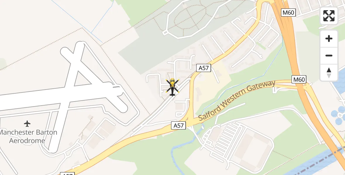 Flight path map showing Police Helicopter route from Manchester Barton Aerodrome to Manchester Barton Aerodrome