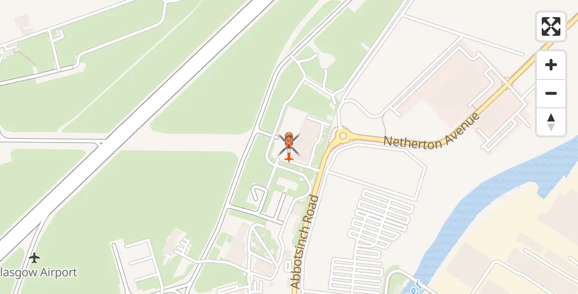 Flight path map showing Coastguard Helicopter route from Glasgow Airport to Glasgow Airport