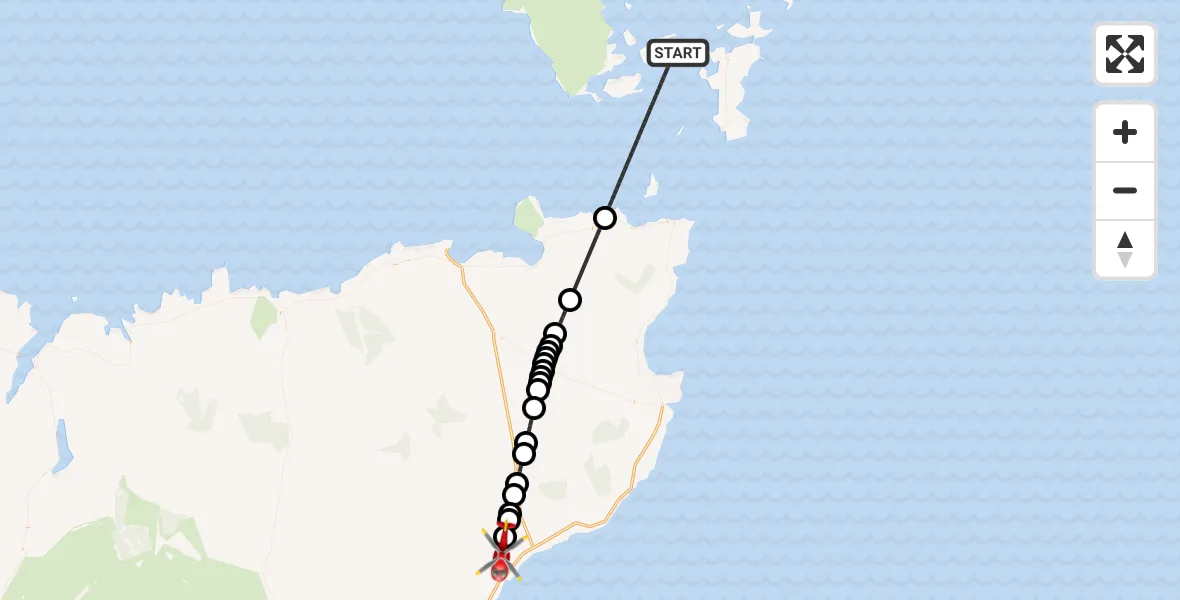 Flight path map showing Air Ambulance Helicopter route from North Atlantic Ocean to Smerral
