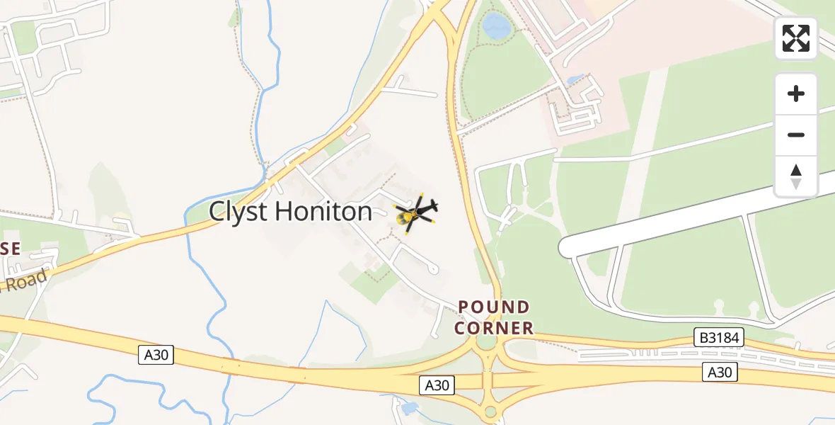 Flight path map showing Police Helicopter route from Exeter International Airport to Exeter International Airport