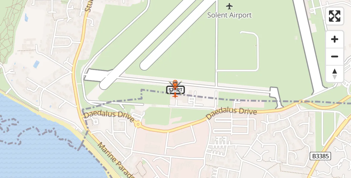 Flight path map showing Coastguard Helicopter route from Solent Airport to Solent Airport