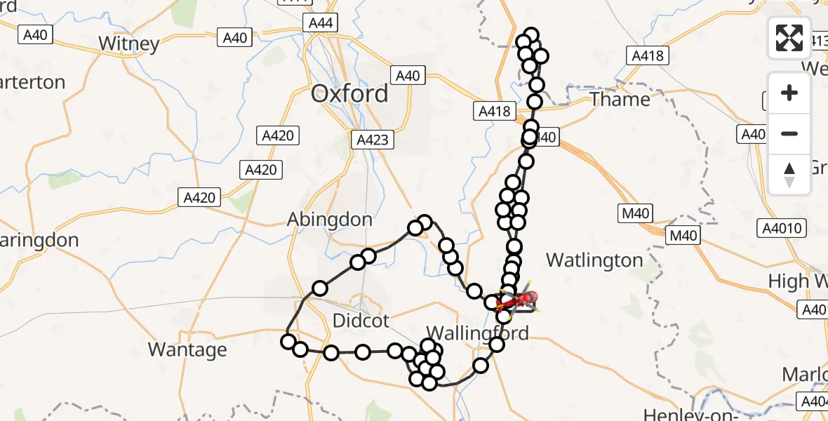 Flight path map showing Air Ambulance Helicopter route from RAF Benson to RAF Benson