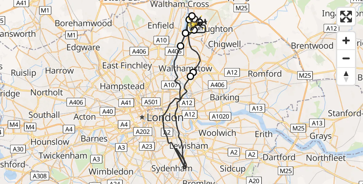 Routekaart van de vlucht: Police Helicopter to Epping Forest, Bury Road