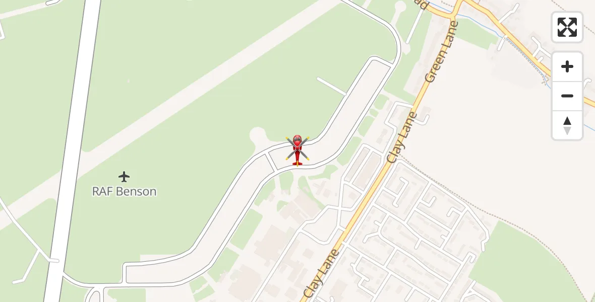 Flight path map showing Air Ambulance Helicopter route from RAF Benson to RAF Benson