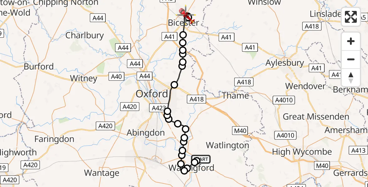 Routekaart van de vlucht: Air Ambulance Helicopter to Bicester, Skimmingdish Lane