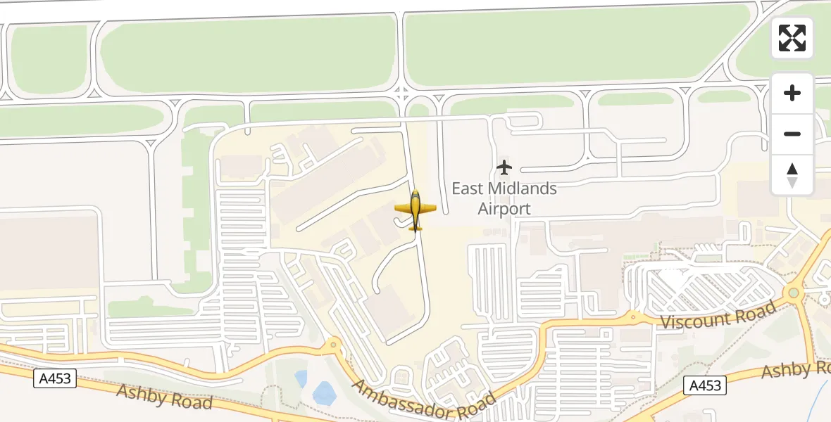 Flight path map showing Police Aircraft route from East Midlands Airport to East Midlands Airport
