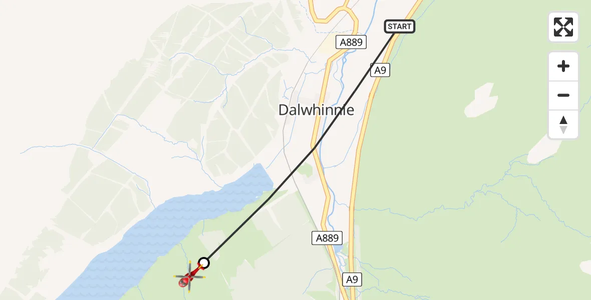 Routekaart van de vlucht: Air Ambulance Helicopter to An Tochailt, Ben Alder Road