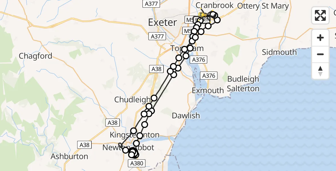 Flight path map showing Police Helicopter route from Exeter International Airport to Exeter International Airport