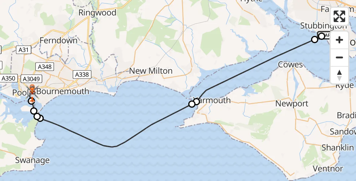 Flight path map showing Coastguard Helicopter route from Solent Airport to Poole