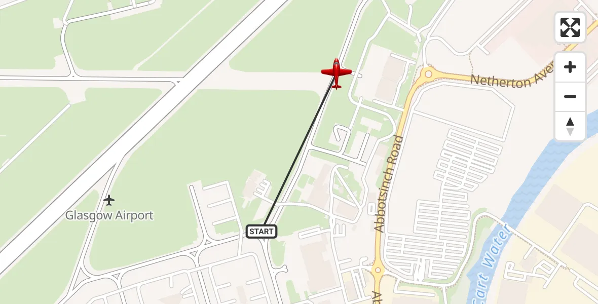 Flight path map showing Air Ambulance Aircraft route from Glasgow Airport to Glasgow Airport