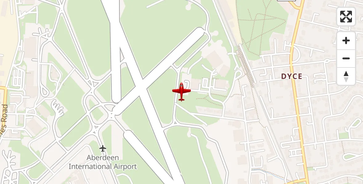 Flight path map showing Air Ambulance Aircraft route from Aberdeen International Airport to Aberdeen International Airport