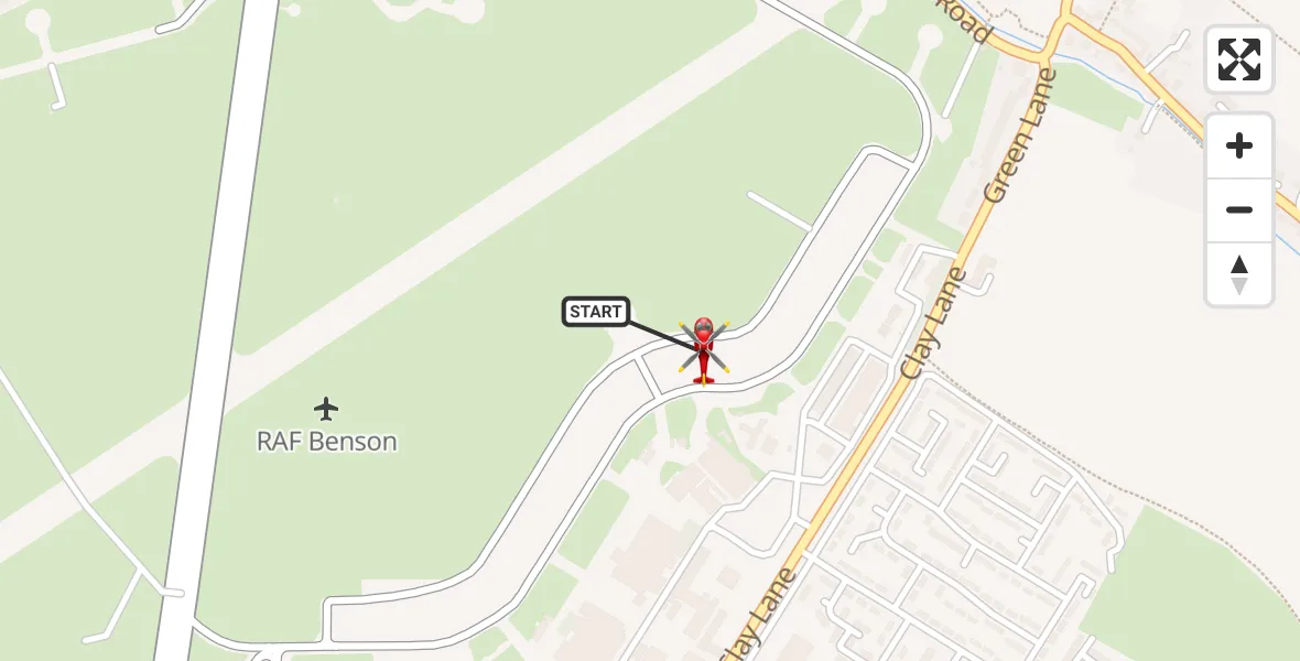 Flight path map showing Air Ambulance Helicopter route from RAF Benson to RAF Benson