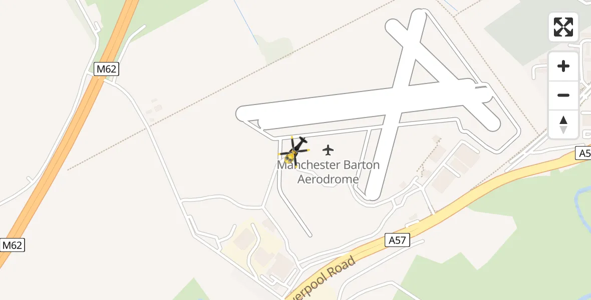 Flight path map showing Police Helicopter route from Manchester Barton Aerodrome to Manchester Barton Aerodrome
