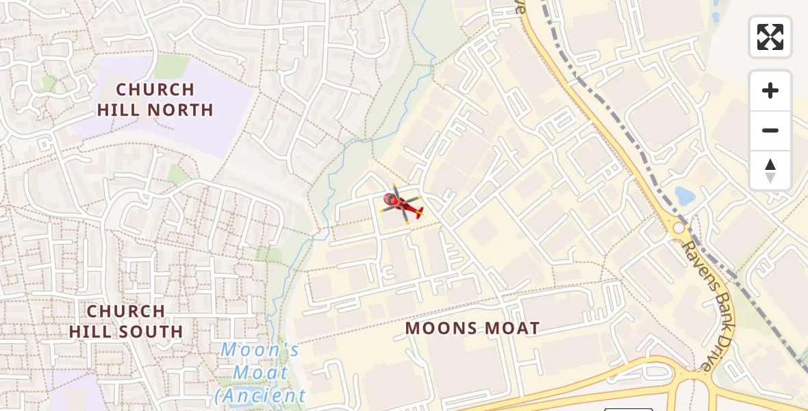 Flight path map showing Air Ambulance Helicopter route from Redditch to Redditch