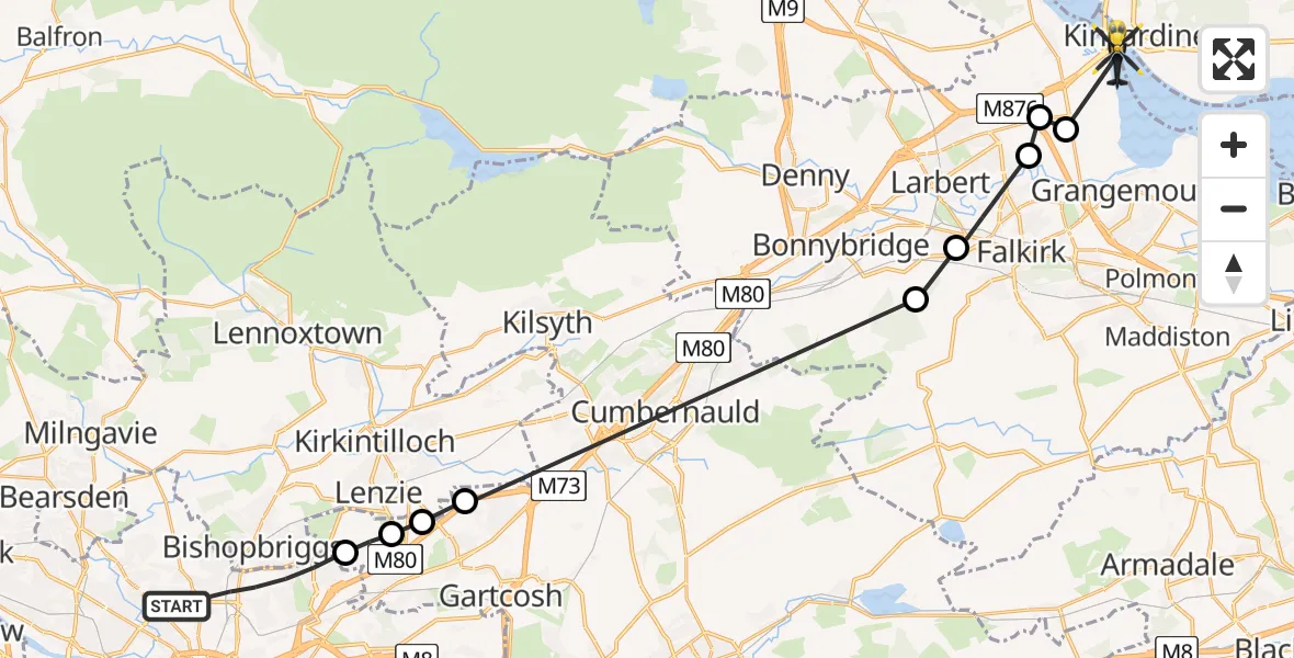Flight path map showing Police Helicopter route from Glasgow to North Sea
