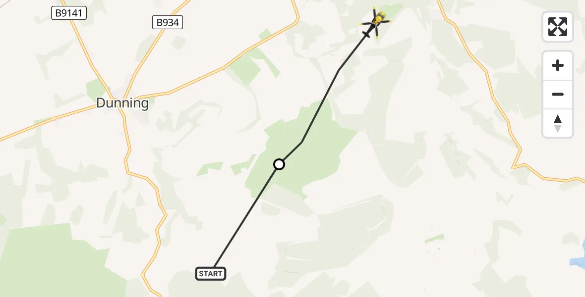 Flight path map showing Police Helicopter route from Middle Balquhandy to Forteviot