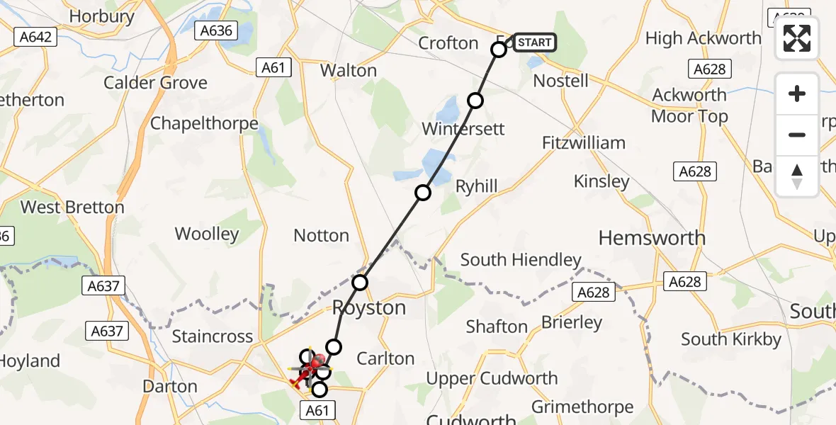 Routekaart van de vlucht: Air Ambulance Helicopter to Carlton, Laxton Road