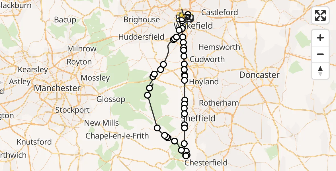 Routekaart van de vlucht: Police Helicopter to East Ardsley, Stoney Lane