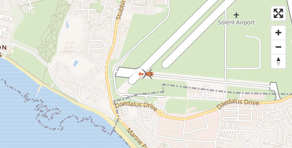 Flight path map showing Coastguard Helicopter route from Solent Airport to Solent Airport