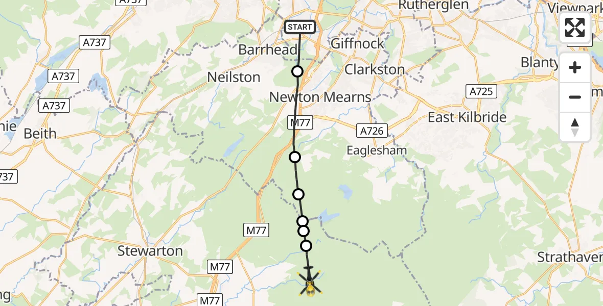 Routekaart van de vlucht: Police Helicopter to Hareshawmuir Road