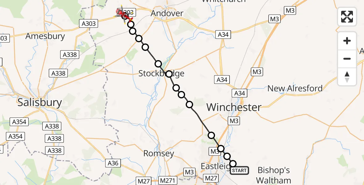 Routekaart van de vlucht: Air Ambulance Helicopter to Thruxton, A303