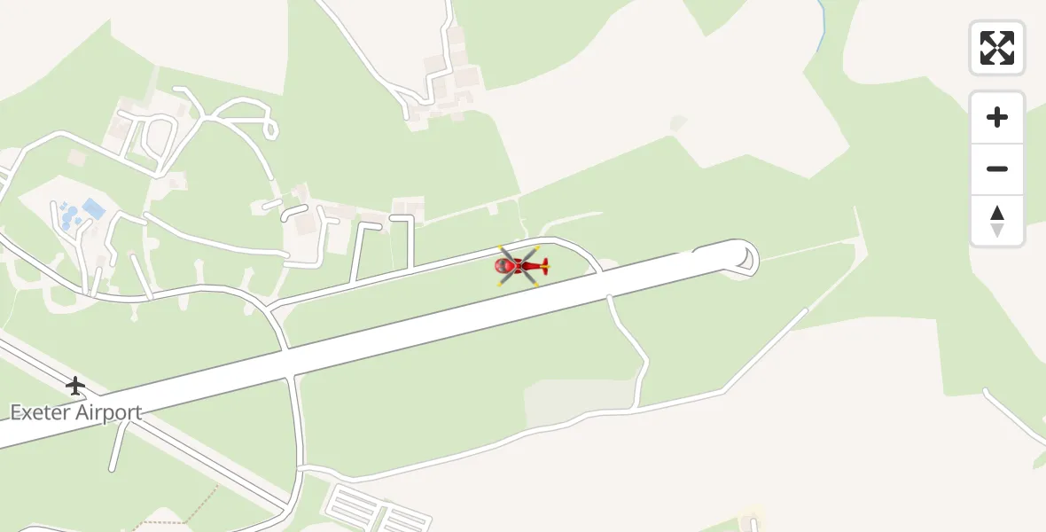 Flight path map showing Air Ambulance Helicopter route from Exeter International Airport to Exeter International Airport