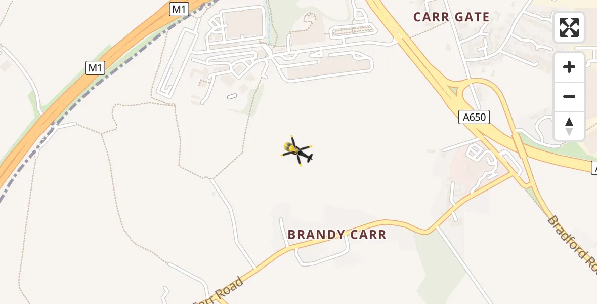 Flight path map showing Police Helicopter route from East Ardsley to East Ardsley