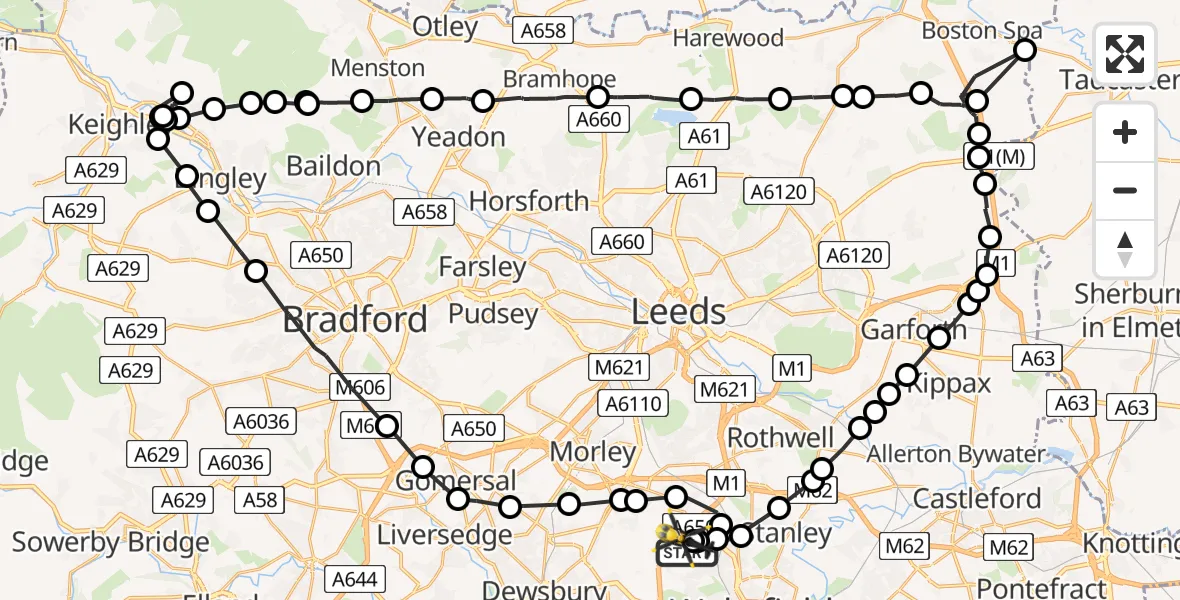 Flight path map showing Police Helicopter route from Wrenthorpe to East Ardsley