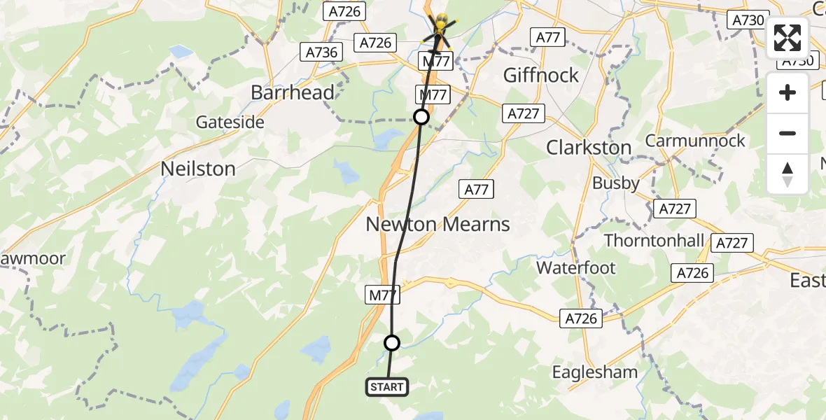 Routekaart van de vlucht: Police Helicopter to Glasgow, M77