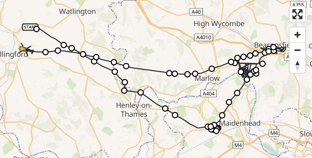 Flight path map showing Police Helicopter route from RAF Benson to Benson