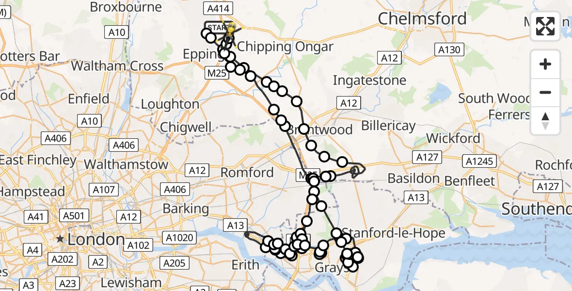 Routekaart van de vlucht: Police Helicopter to North Weald Airfield