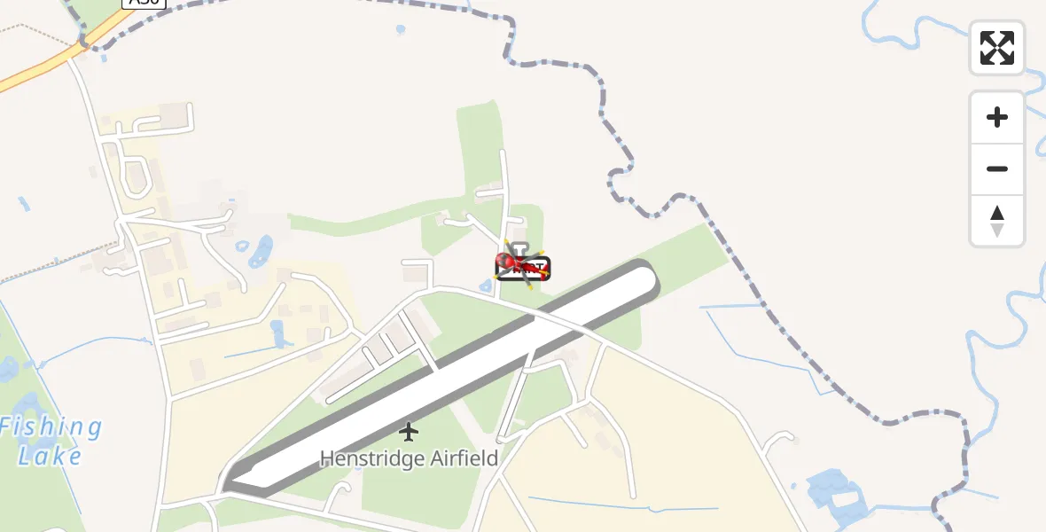 Flight path map showing Air Ambulance Helicopter route from Henstridge Airfield to Henstridge Airfield